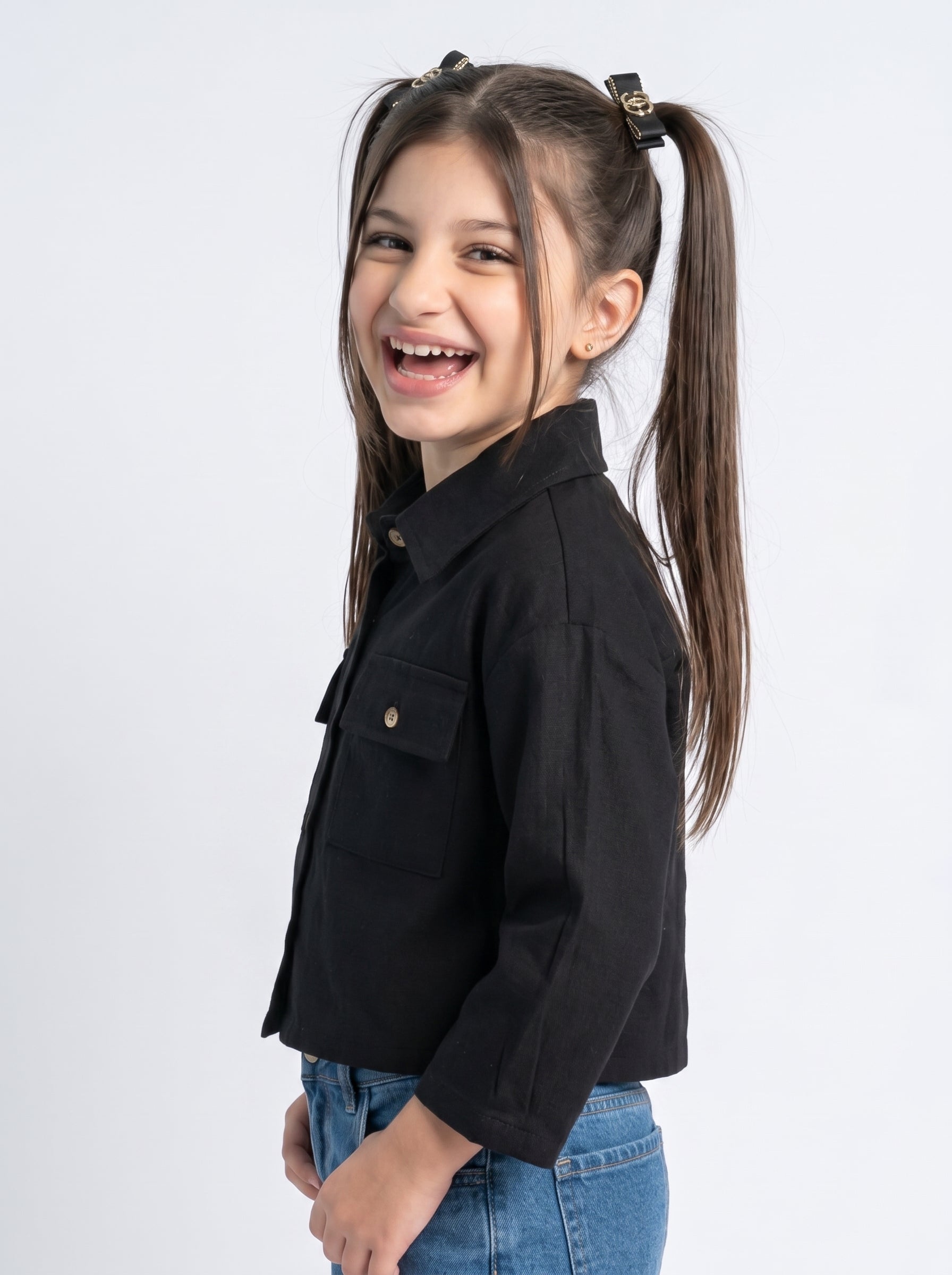 Black Utility Pocket Cropped Shirt TG6750