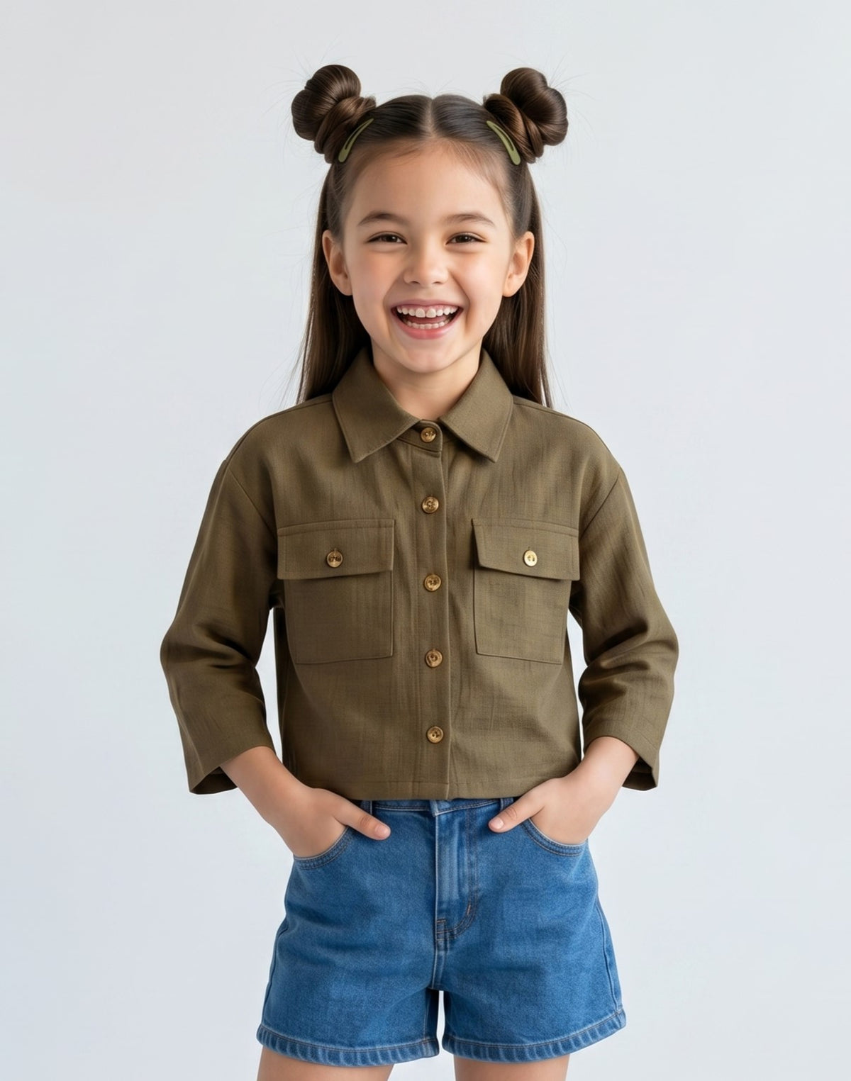 Brown Utility Pocket Cropped Shirt TG6750