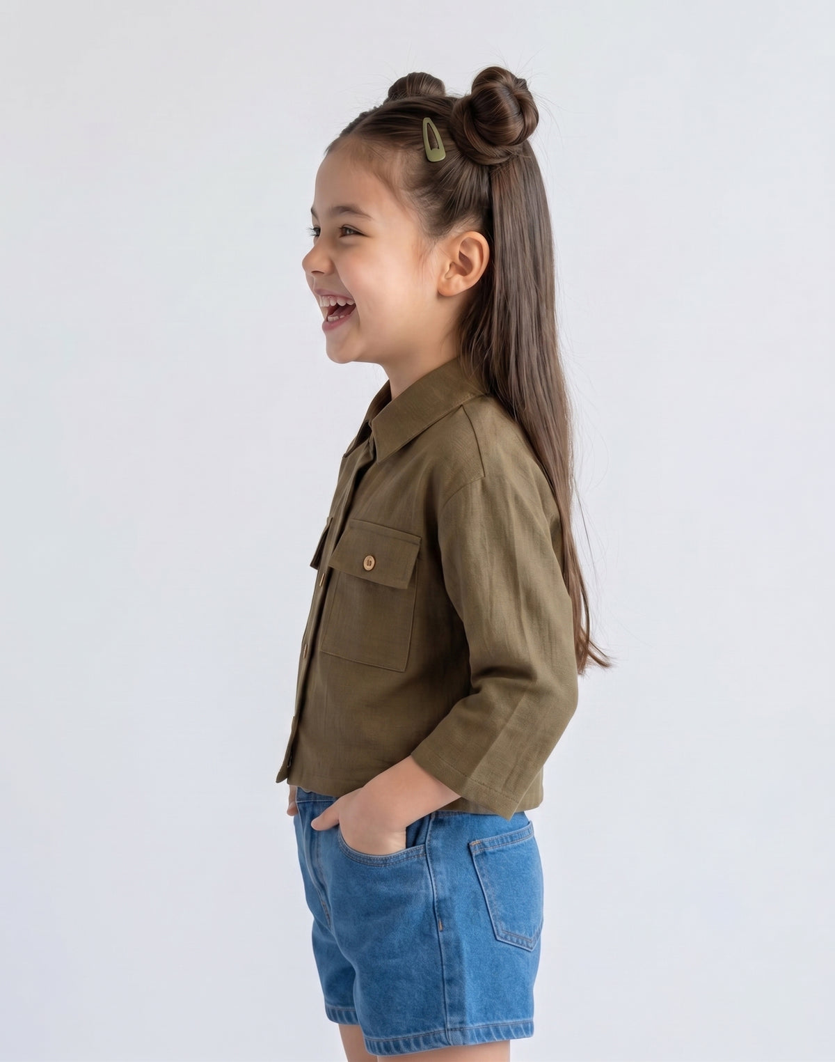 Brown Utility Pocket Cropped Shirt TG6750