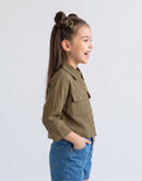 Brown Utility Pocket Cropped Shirt TG6750