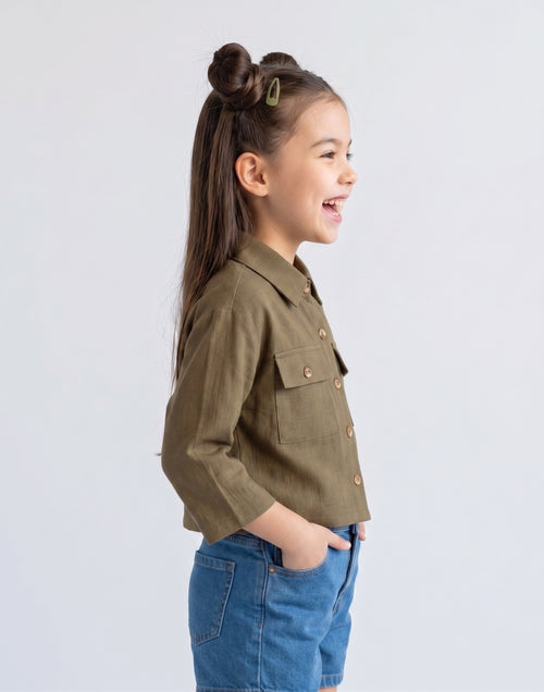 Brown Utility Pocket Cropped Shirt TG6750