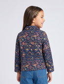 Navy Blue Geometric Print Button Jacket TG6759