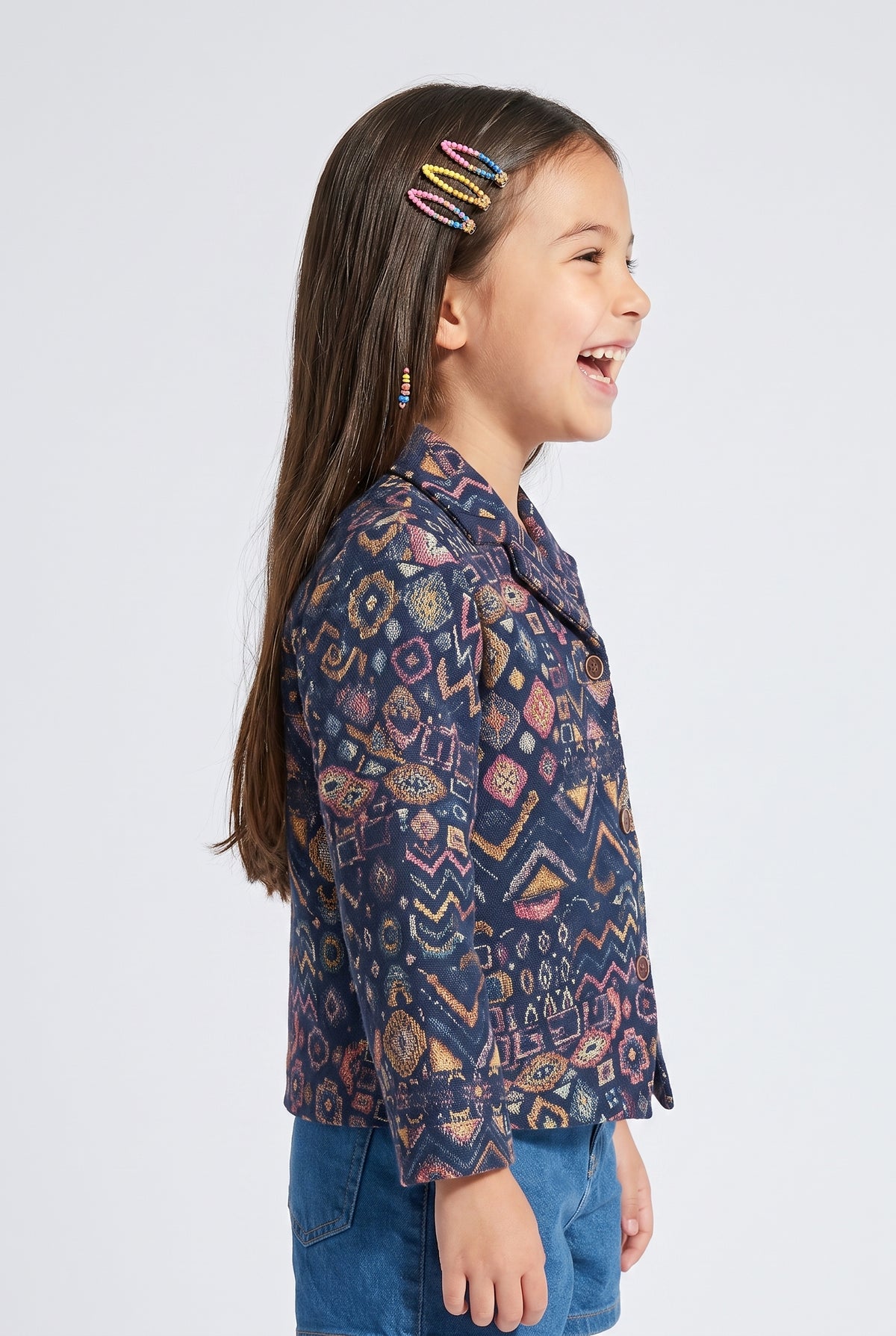 Navy Blue Geometric Print Button Jacket TG6759
