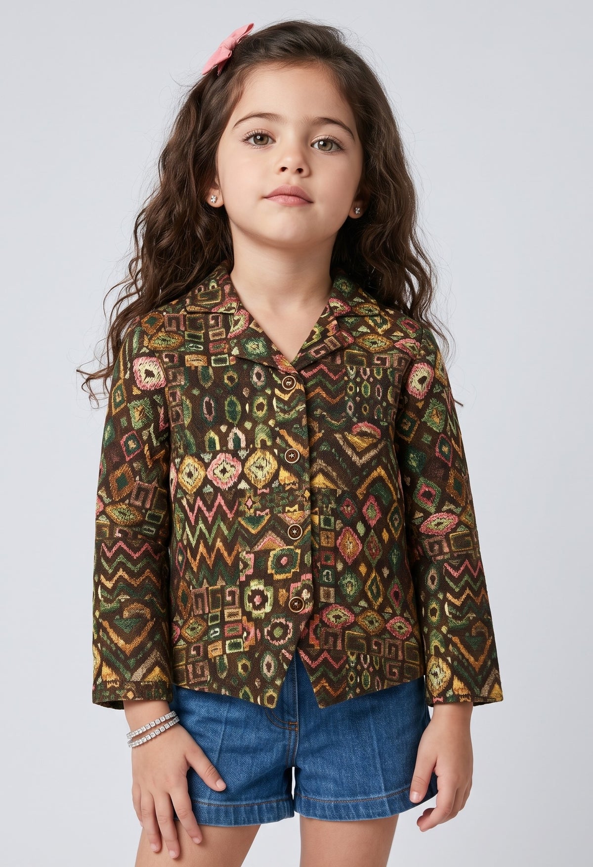 Brown Multicolour Geometric Print Shirt TG6759