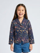 Navy Blue Geometric Print Button Jacket TG6759
