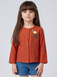 Rust Floral Embroidered Button-Front Top TG6760