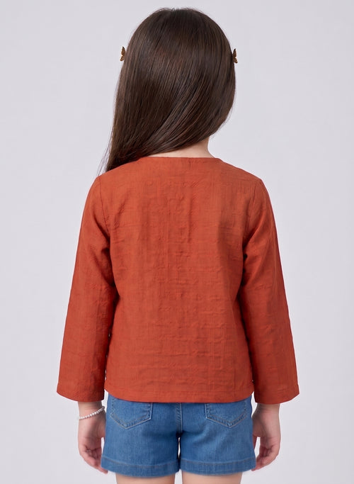 Rust Floral Embroidered Button-Front Top TG6760