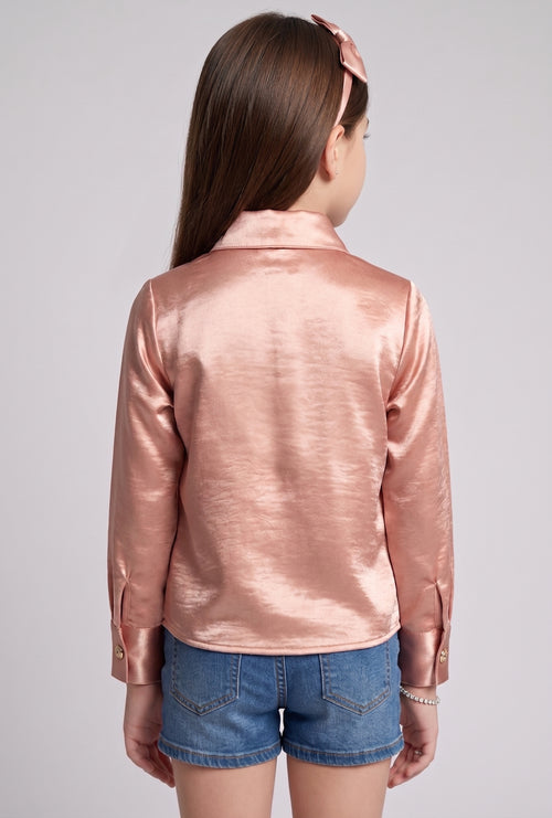 Dusty Pink Satin Floral Embellished Shirt TG6762