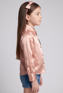 Dusty Pink Satin Floral Embellished Shirt TG6762