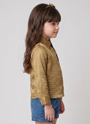 Golden Floral Embroidered Button-Front Shirt TG6762