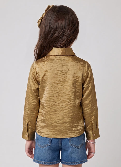 Golden Floral Embroidered Button-Front Shirt TG6762