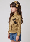 Golden Floral Embroidered Button-Front Shirt TG6762