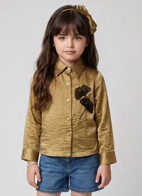 Golden Floral Embroidered Button-Front Shirt TG6762