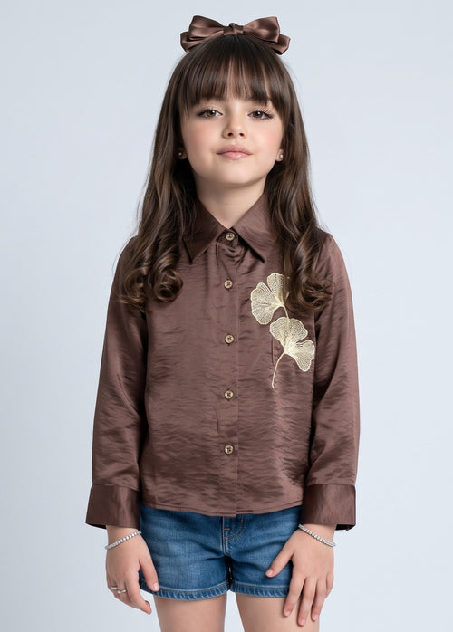 Mauve Satin Floral Embroidered Shirt TG6762