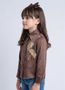 Mauve Satin Floral Embroidered Shirt TG6762