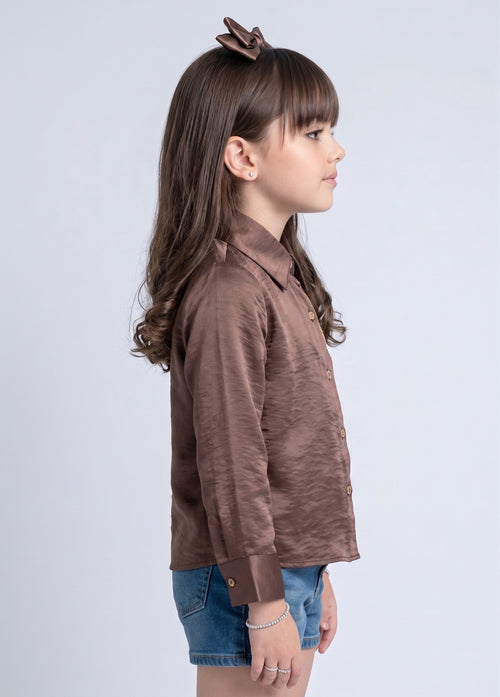 Mauve Satin Floral Embroidered Shirt TG6762