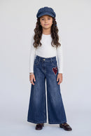 Dark Blue High-Rise Wide-Leg Denim Jeans TGCO0047