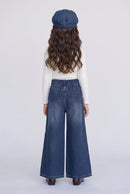 Dark Blue High-Rise Wide-Leg Denim Jeans TGCO0047