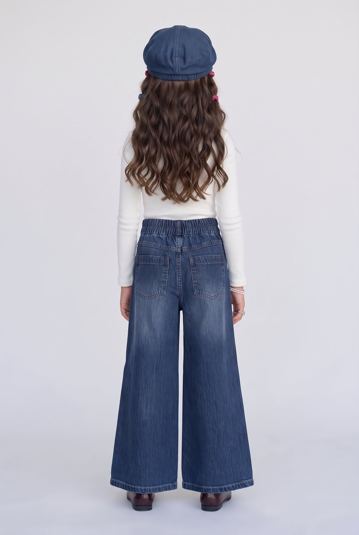 Dark Blue High-Rise Wide-Leg Denim Jeans TGCO0047