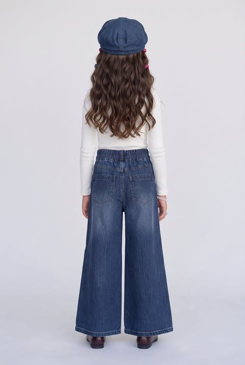Dark Blue High-Rise Wide-Leg Denim Jeans TGCO0047