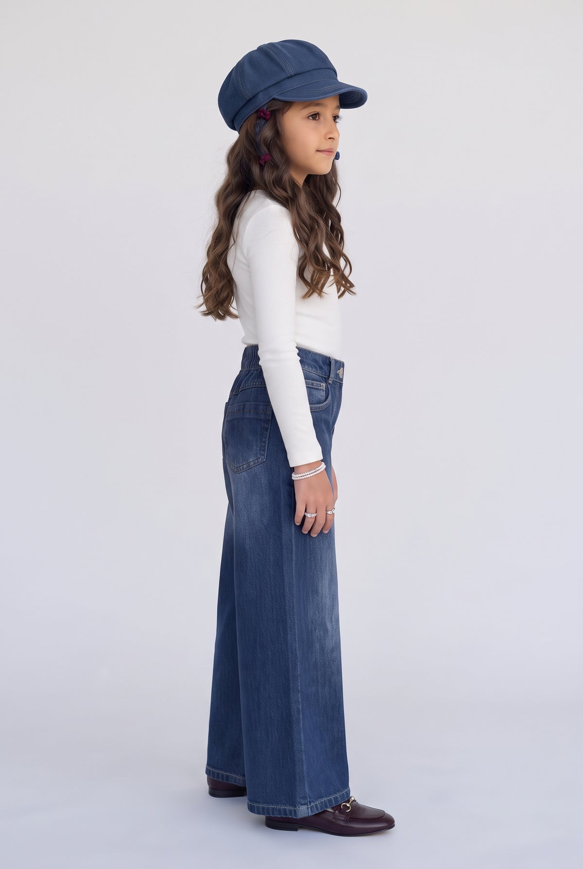 Dark Blue High-Rise Wide-Leg Denim Jeans TGCO0047