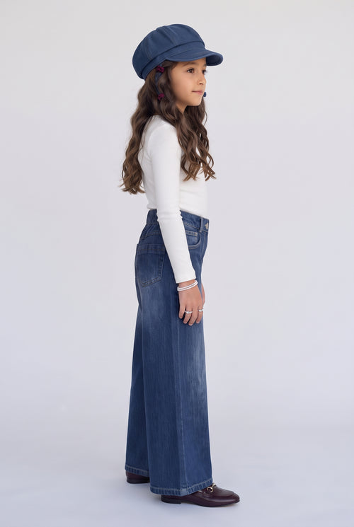 Dark Blue High-Rise Wide-Leg Denim Jeans TGCO0047
