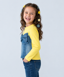 Yellow Round Neck Full Sleeve Denim Bow Top TGCO0049