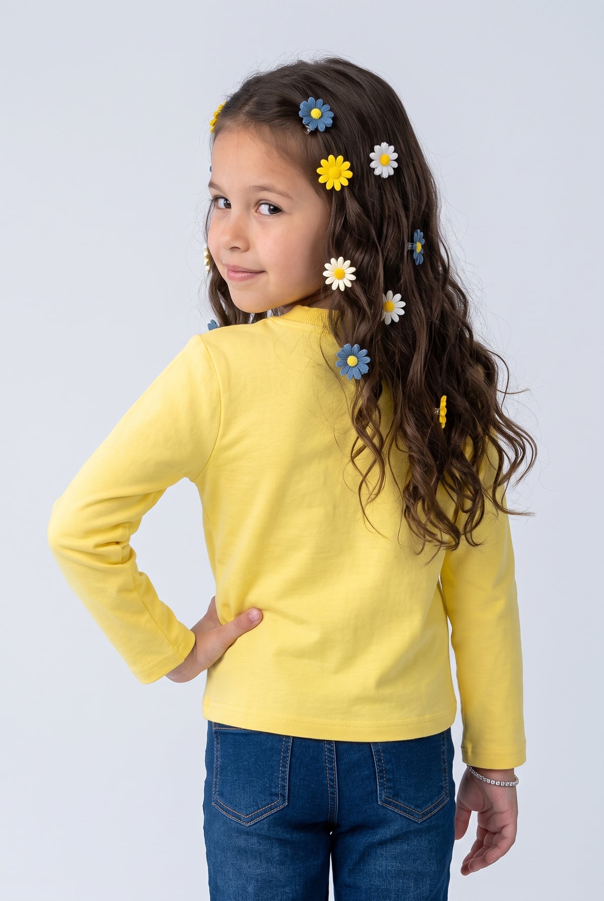 Yellow Round Neck Full Sleeve Denim Bow Top TGCO0049