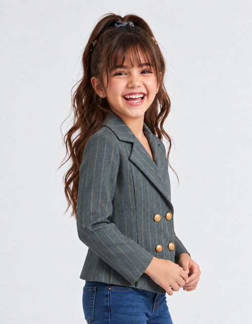 Grey Pinstrip Full Sleeve Blazer with Top TGCO0058