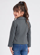 Grey Pinstrip Full Sleeve Blazer with Top TGCO0058