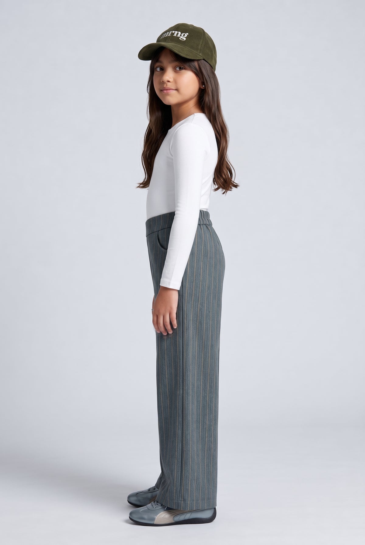 Grey Pinstripe High-Waist Wide-Leg Trousers TGCO0058