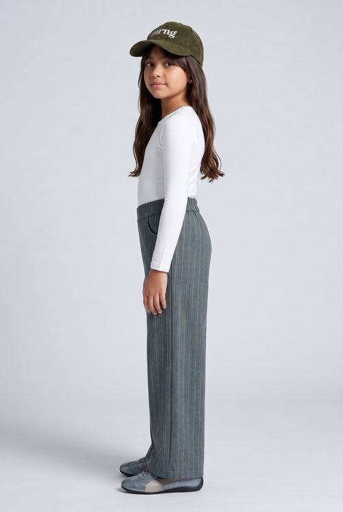 Grey Pinstripe High-Waist Wide-Leg Trousers TGCO0058