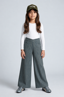 Grey Pinstripe High-Waist Wide-Leg Trousers TGCO0058