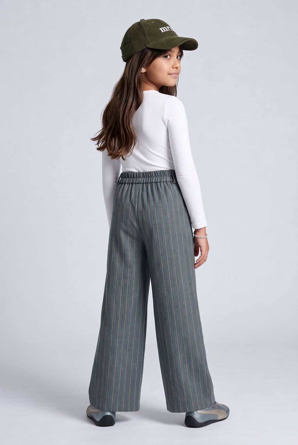 Grey Pinstripe High-Waist Wide-Leg Trousers TGCO0058