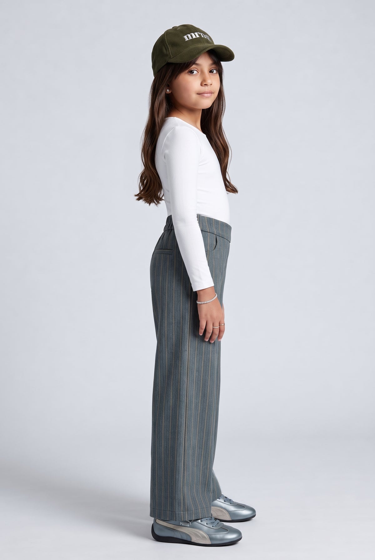 Grey Pinstripe High-Waist Wide-Leg Trousers TGCO0058