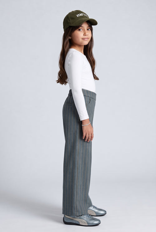Grey Pinstripe High-Waist Wide-Leg Trousers TGCO0058