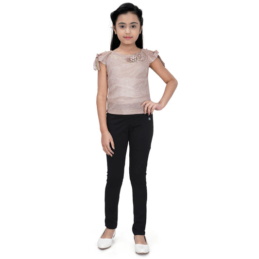 Shimmer Boat Neck Top With Flower Brooch