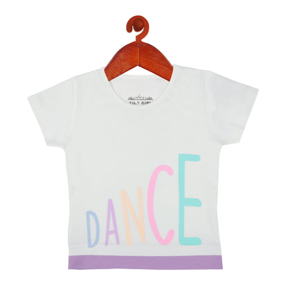 Girls Half Sleeves Top Adorn With Glitter Print
