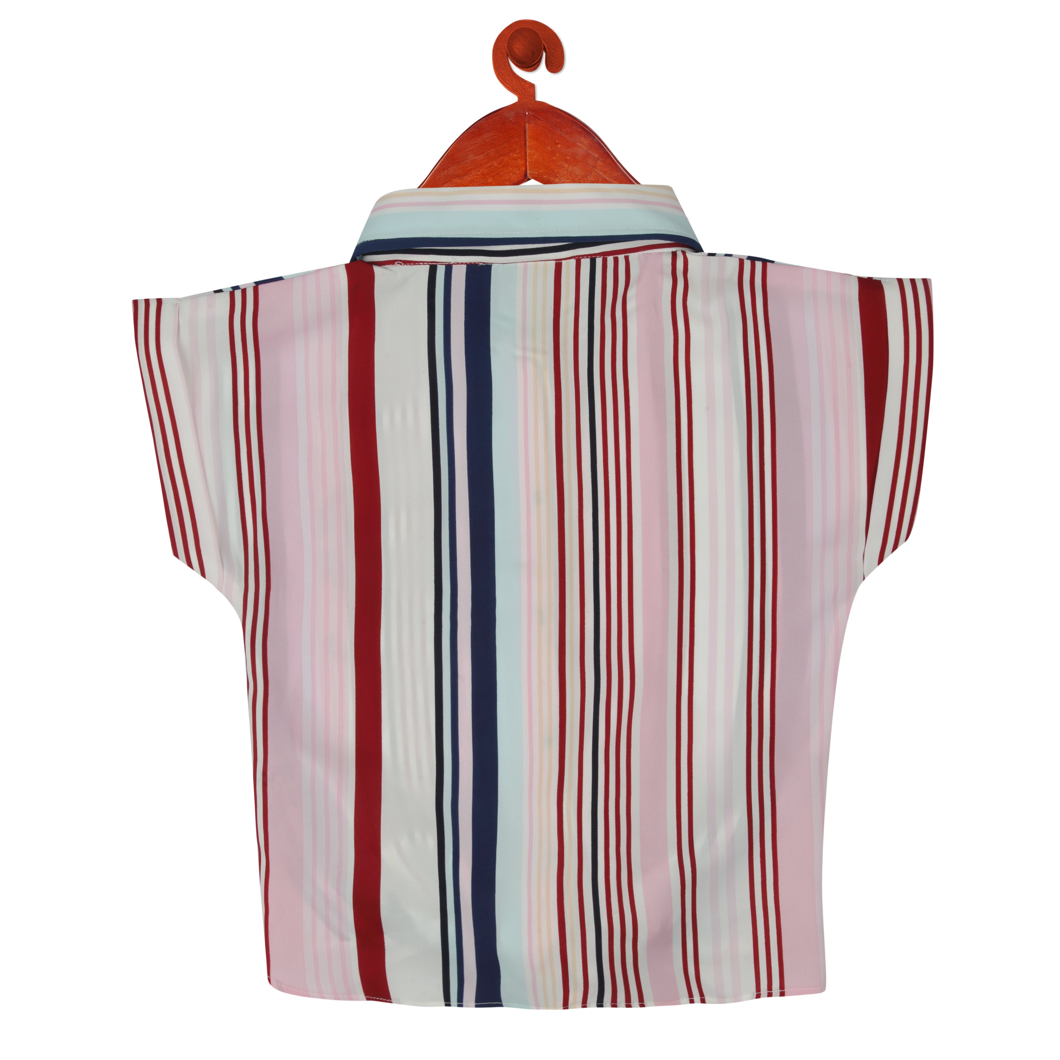 Girls Striped Front Tie Casual Top – Red & White