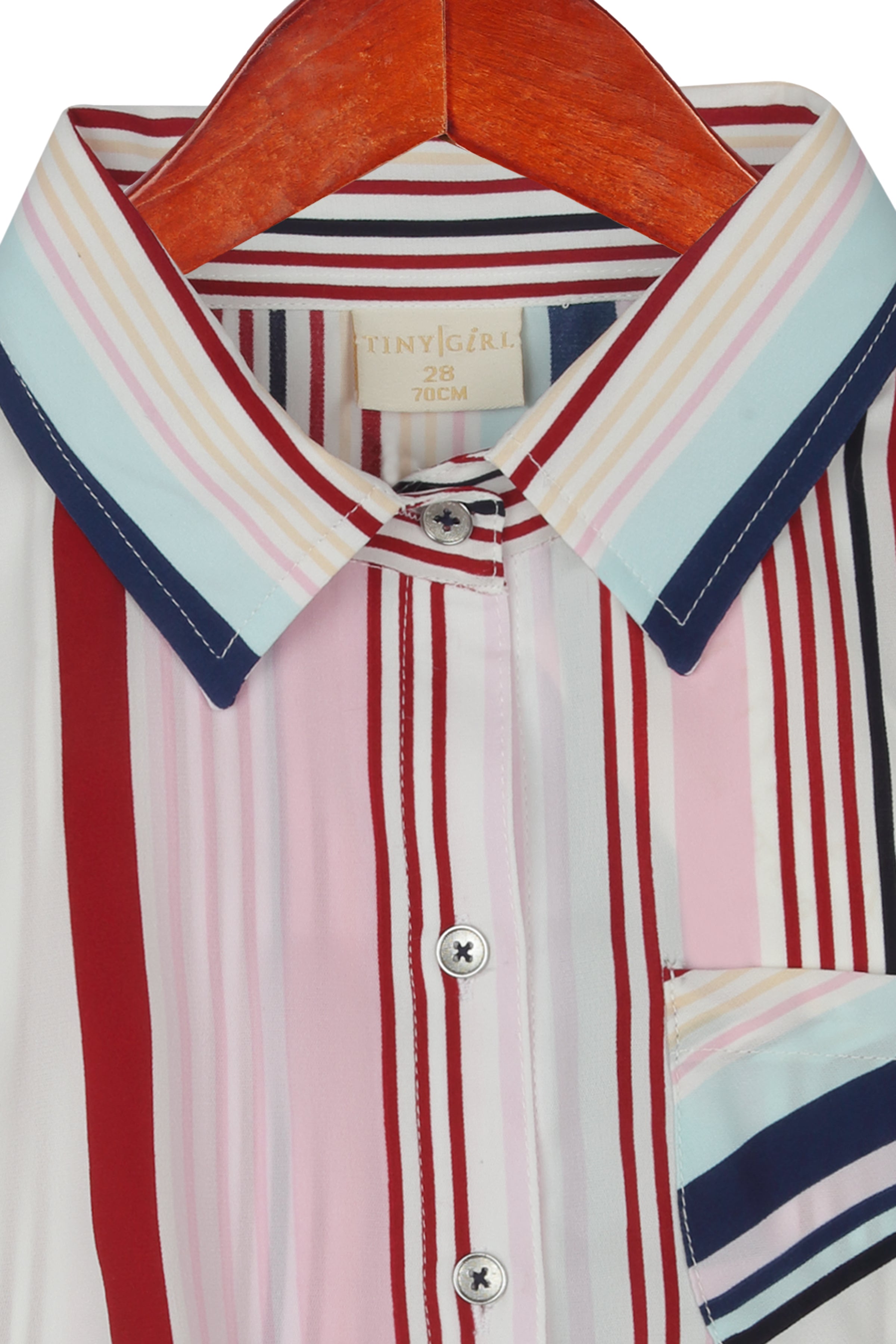 Girls Striped Front Tie Casual Top – Red & White