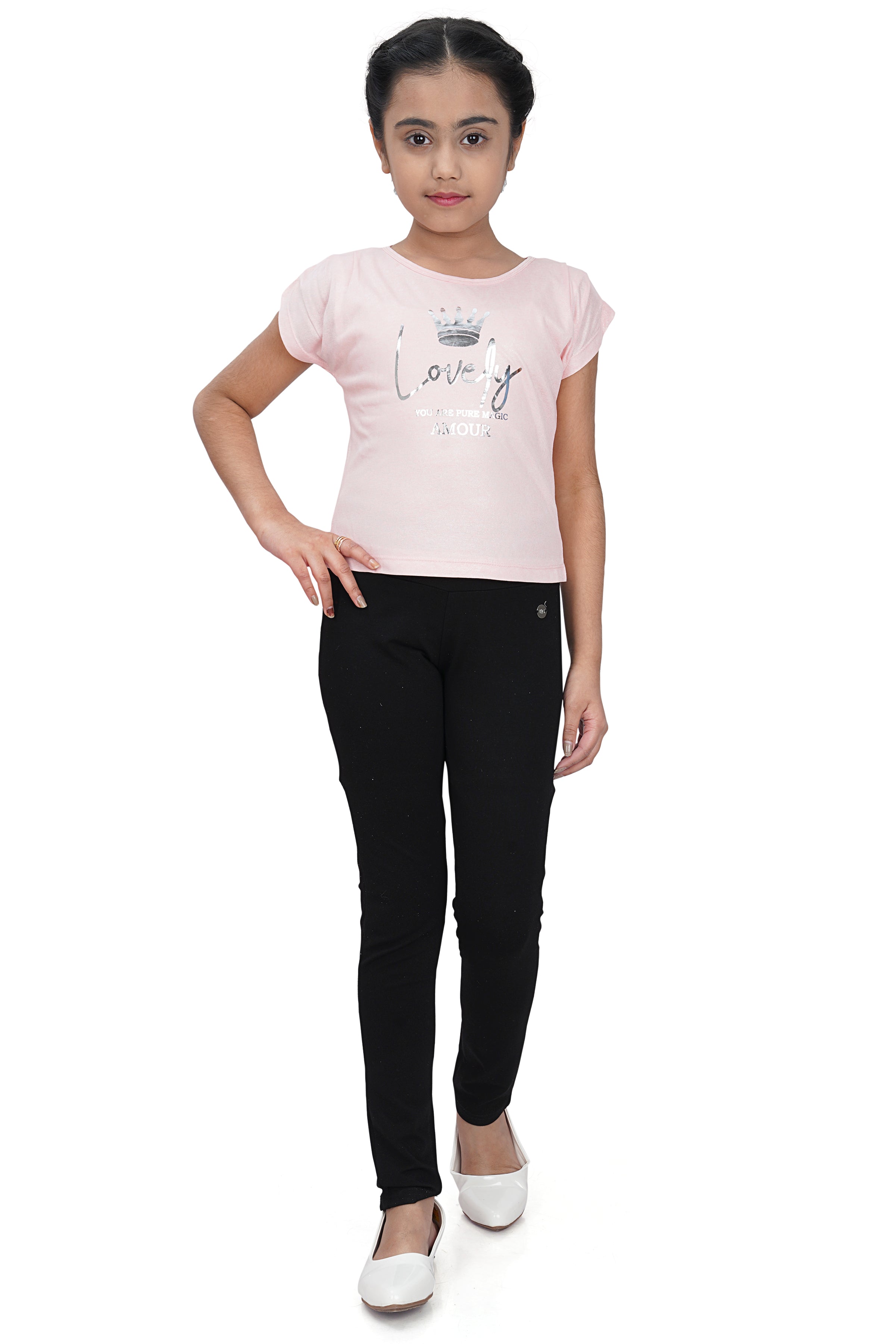 Peach Heart Print Top for Girls