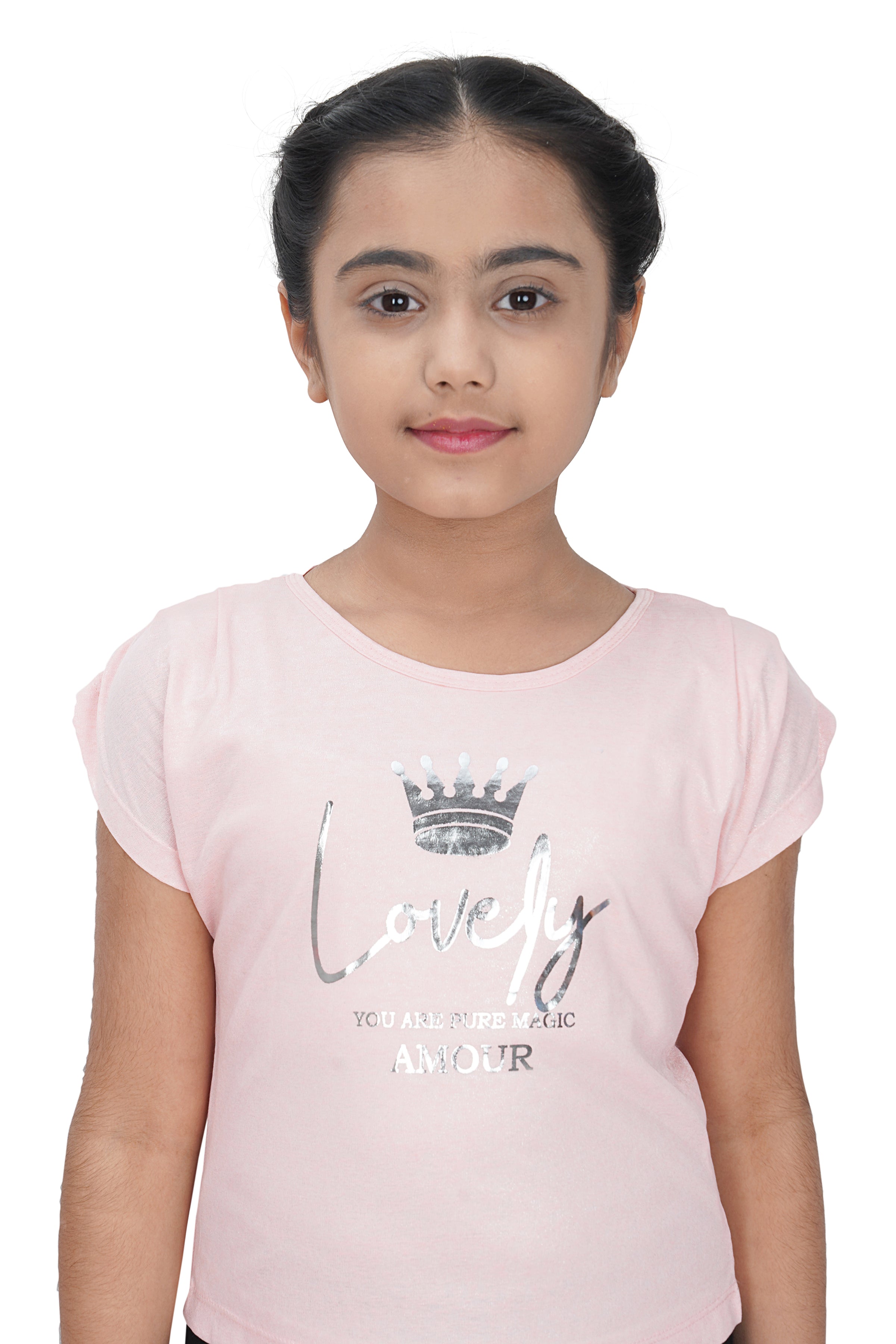 Peach Heart Print Top for Girls