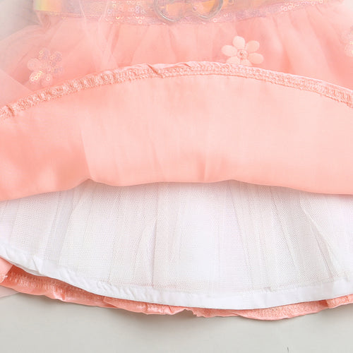 Girls Peach Sequin Tulle Party Frock with Heart Belt TSF10002