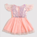 Girls Peach Sequin Tulle Party Frock with Heart Belt TSF10002