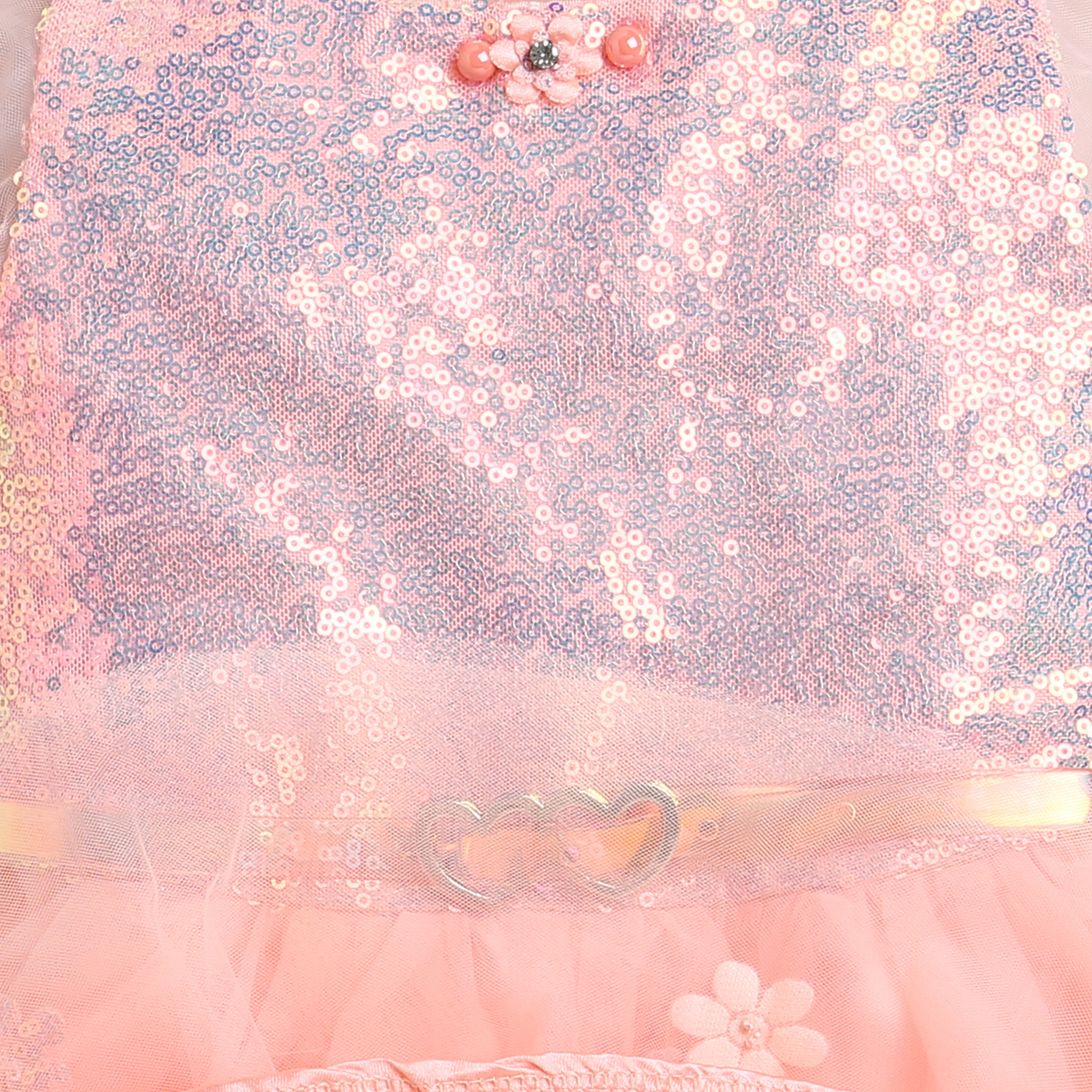 Girls Peach Sequin Tulle Party Frock with Heart Belt TSF10002