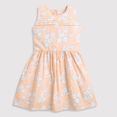 Peach Floral Sleeveless Frock TSF10006