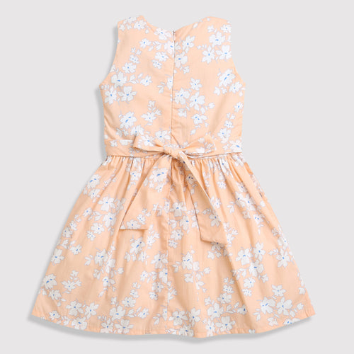 Peach Floral Sleeveless Frock TSF10006