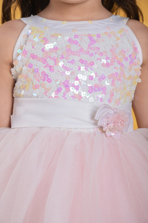 Girls Light Pink Sequin Tulle Party Frock TSF10014