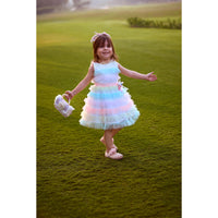 Girls Pink Rainbow Layered Tulle Party Frock TSF10045