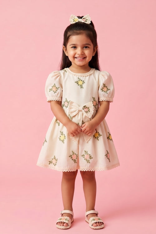 Off-White Floral Embroidered Dress TSF10053
